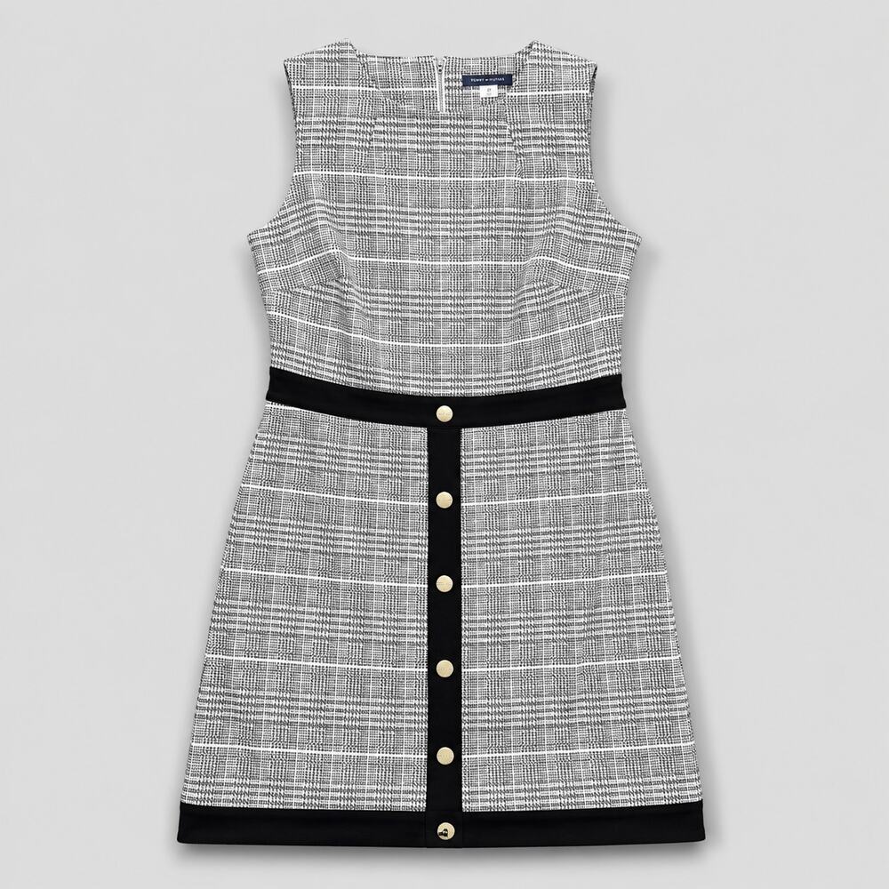 Tommy Hilfiger Dress Womens 10 Gray Plaid Sheath Career Office Glen Check